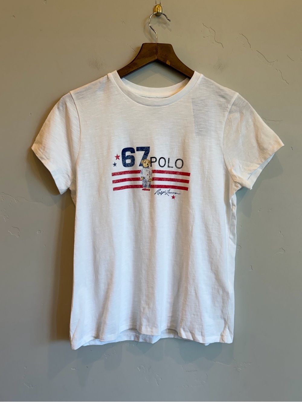 POLO RALPH LAUREN Classic White Teddy Bear American Tee Shirt